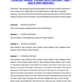 Kewley, Thomas Henry Interview - Tape 1 Side B - Transcript