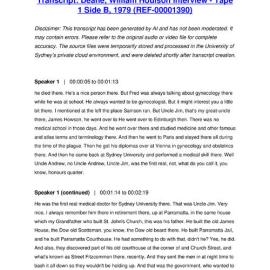 Deane, William Houison Interview - Tape 1 Side B, 1979 - Transcript