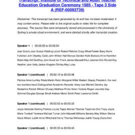 Institute of Technical and Adult Teacher Education Graduation Ceremony 1985 - Tape 3 Side A - Transcript