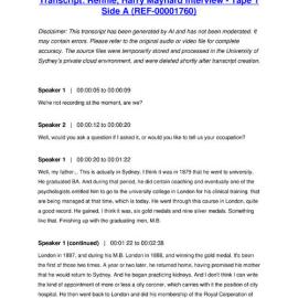 Rennie, Harry Maynard Interview - Tape 1 Side A - Transcript