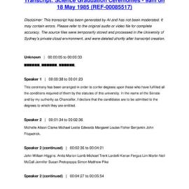 Science Graduation Ceremonies - 9am on 18 May 1985 - Transcript