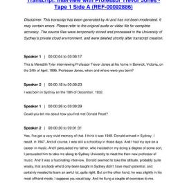 Interview with Professor Trevor Jones - Tape 1 Side A - Transcript