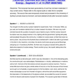 Interview with Harry Messel - Nuclear Energy - Segment 11 of 14 - Transcript