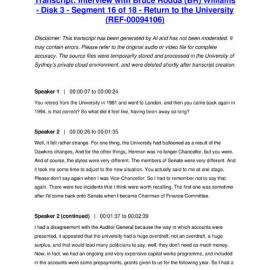 Interview with Bruce Rodda (BR) Williams - Disk 3 - Segment 16 of 18 - Return to the University - Transcript