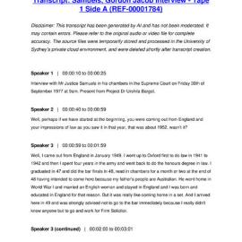 Samuels, Gordon Jacob Interview - Tape 1 Side A - Transcript