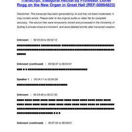 Inaugural Recital by Professor Lionel Rogg on the New Organ in Great Hall - Transcript