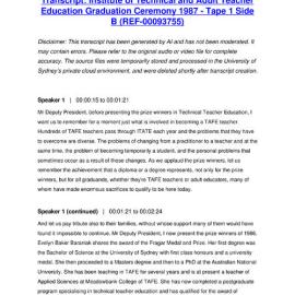 Institute of Technical and Adult Teacher Education Graduation Ceremony 1987 - Tape 1 Side B - Transcript