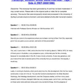 Winston, Arthur Denis Interview - Tape 1 Side A - Transcript