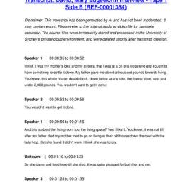 David, Mary Edgeworth Interview - Tape 1 Side B - Transcript