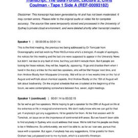 The Gaia Forum, Lecture 3, Chris Coulman - Tape 1 Side A - Transcript