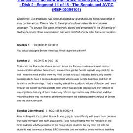 Interview with Bruce Rodda (BR) Williams - Disk 2 - Segment 11 of 18 - The Senate and AVCC - Transcript