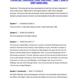 Lawrence, Peter Interview - Tape 1 Side B - Transcript