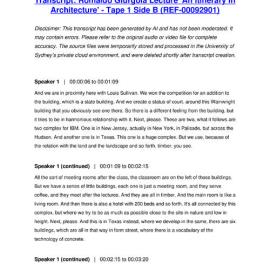 Romaldo Giurgola Lecture 'An Itinerary in Architecture' - Tape 1 Side B - Transcript