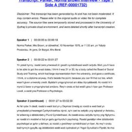 Parker, Norma Brown Interview - Tape 1 Side A - Transcript