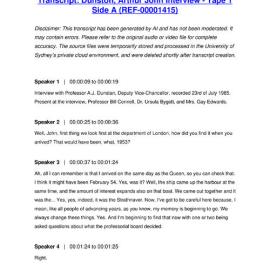 Dunston, Arthur John Interview - Tape 1 Side A - Transcript