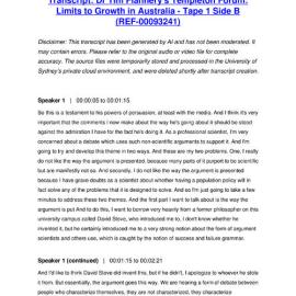 Dr Tim Flannery's Templeton Forum: Limits to Growth in Australia - Tape 1 Side B - Transcript