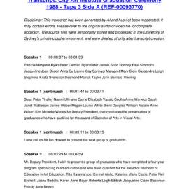 City Art Institute Graduation Ceremony 1988 - Tape 3 Side A - Transcript