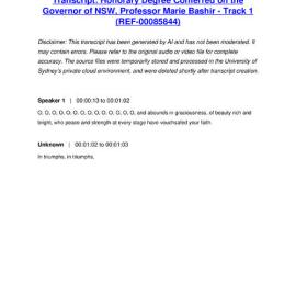Honorary Degree Conferred on the Governor of NSW, Professor Marie Bashir - Track 1 f- Transcript