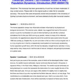 Lecture 1 by Professor Robert M May - Population Dynamics: Introduction - Transcript