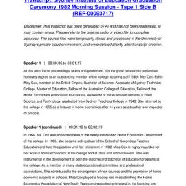 Sydney Institute of Education Graduation Ceremony 1982 Morning Session - Tape 1 Side B - Transcript
