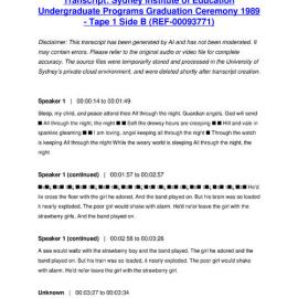 Sydney Institute of Education Undergraduate Programs Graduation Ceremony 1989 - Tape 1 Side B - Transcript