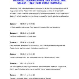 Sesquicentenary Staff Meeting: Main Session - Tape 1 Side B - Transcript