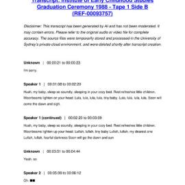 Institute of Early Childhood Studies Graduation Ceremony 1988 - Tape 1 Side B - Transcript