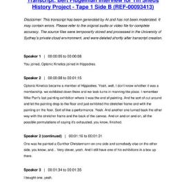 Bert Flugelman Interview for Tin Sheds History Project - Tape 1 Side B - Transcript