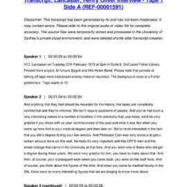 Lancaster, Henry Oliver Interview - Tape 1 Side A - Transcript