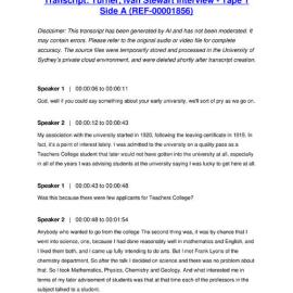 Turner, Ivan Stewart Interview - Tape 1 Side A - Transcript