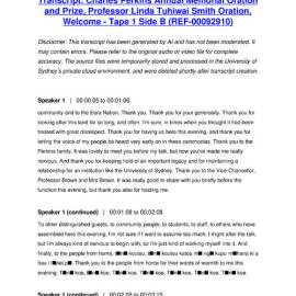 Charles Perkins Annual Memorial Oration and Prize, Professor Linda Tuhiwai Smith Oration, Welcome - Tape 1 Side B - Transcript