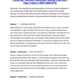 Mitchell, Alexander George Interview - Tape 2 Side A - Transcript