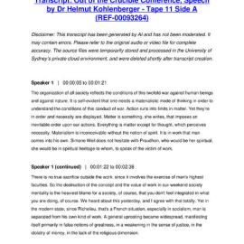 Out of the Crucible Conference, Speech by Dr Helmut Kohlenberger - Tape 11 Side A - Transcript