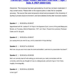 Hope, Robert Marsden Interview - Tape 1 Side A - Transcript