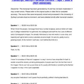 Merilyn Fairskye Lecture - Tape 1 Side B - Transcript