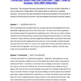 Stout, Alan Ker Interview - Tape 1 Side B, October 1976 - Transcript