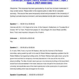 Knight, Henry William Interview - Tape 1 Side A - Transcript