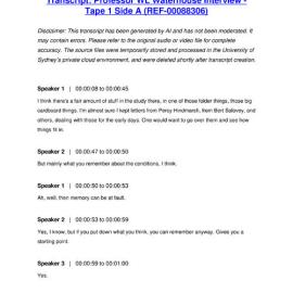 Professor WL Waterhouse Interview - Tape 1 Side A - Transcript