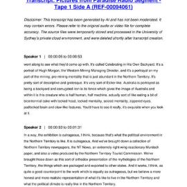 Pictures from Paradise Radio Segment - Tape 1 Side A - Transcript