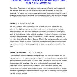 Gosper, James Murray Interview - Tape 1 Side A - Transcript