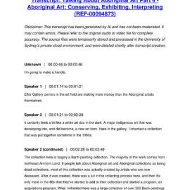 Talking About Aboriginal Art Part 4 - Aboriginal Art: Conserving, Exhibiting, Interpreting - Transcript