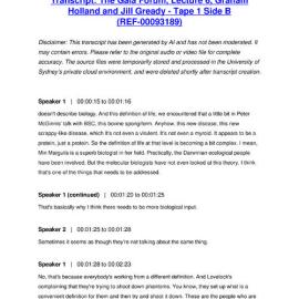 The Gaia Forum, Lecture 6, Graham Holland and Jill Gready - Tape 1 Side B - Transcript