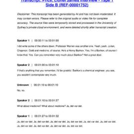 Price, Lionel James Interview - Tape 1 Side B - Transcript