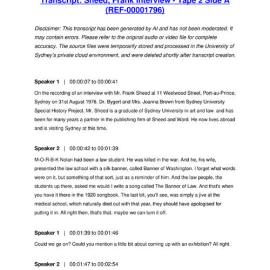 Sheed, Frank Interview - Tape 2 Side A - Transcript