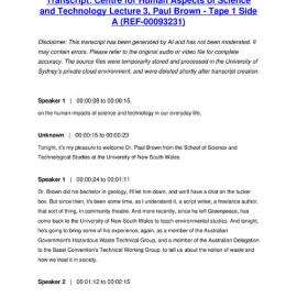 Centre for Human Aspects of Science and Technology Lecture 3, Paul Brown - Tape 1 Side A - Transcript