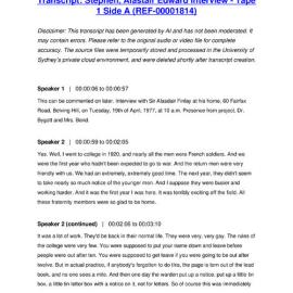 Stephen, Alastair Edward Interview - Tape 1 Side A - Transcript