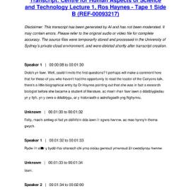 Centre for Human Aspects of Science and Technology Lecture 1, Ros Haynes - Tape 1 Side B - Transcript