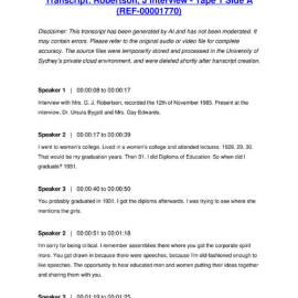 Robertson, J Interview - Tape 1 Side A - Transcript