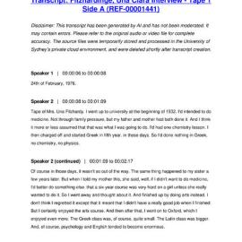 Fitzhardinge, Una Clara Interview - Tape 1 Side A - Transcript