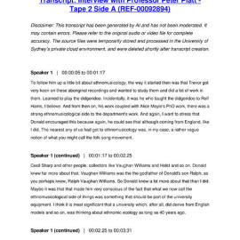 Professor Peter Platt Interviewed by Meredith Taylor - Tape 2 Side A - Transcript